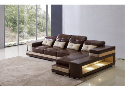 Hoekbank Leren Woonlandschap Set Design Modern Bank L-Vorm Bruin