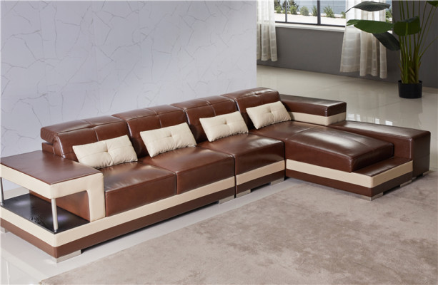 Hoekbank Leren Woonlandschap Set Design Modern Bank L-Vorm Bruin