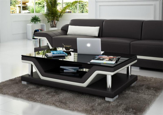 Gepolsterde tafels Zwarte salontafel Glazen salontafel Bank Bijzettafel Modern