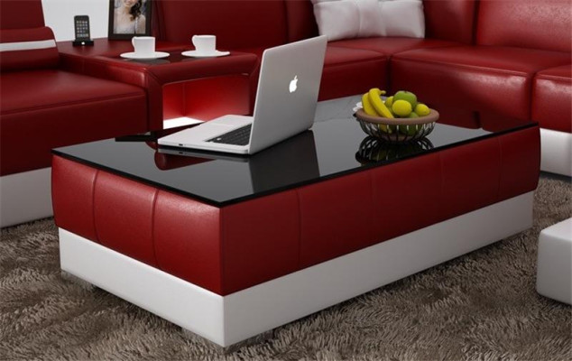 Salontafel Design Woonkamer Leer Koffie Glas Bank Bekleding Decoratie Bijzettafel