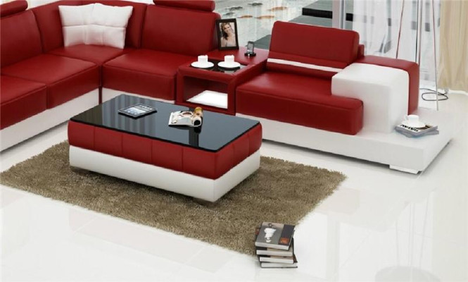 Salontafel Design Woonkamer Leer Koffie Glas Bank Bekleding Decoratie Bijzettafel