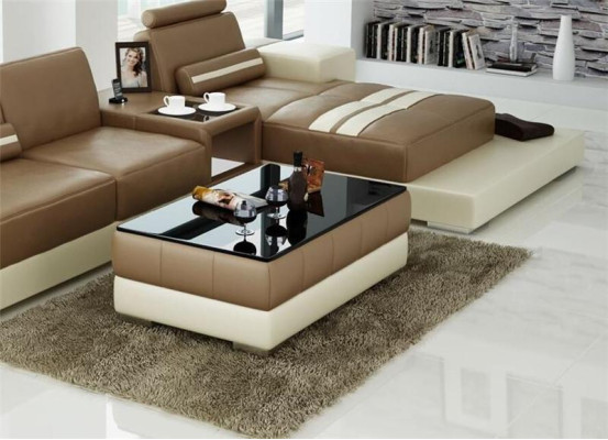 Salontafel Design Woonkamer Leer Koffie Glas Bank Bekleding Decoratie Bijzettafel