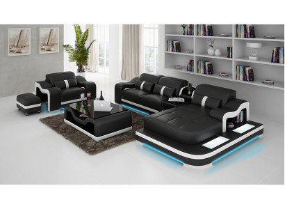 Compleet set bankstel hoekbank bank hoekgarnituur + tafel + USB-hoekbank