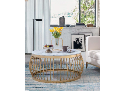 Ronde designstenen bank van runderen Roestvrijstalen bank tafel Woonontwerp Rond