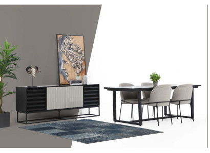 Eethoek Eetgroep Eetkamer Eettafel Stoelen 8-delig Hout Zwart Set Nieuw