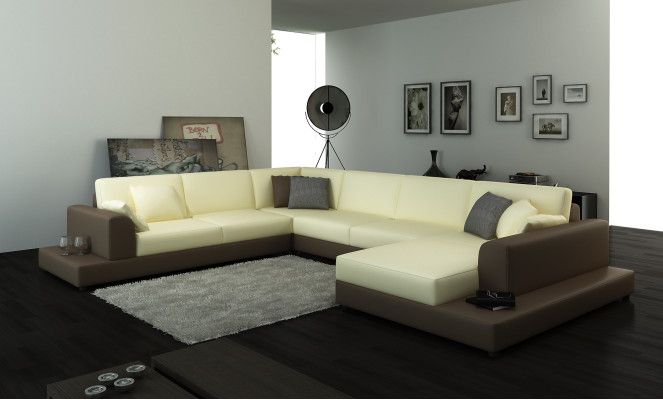 Woonlandschap woonkamer hoekbank leer bank bank bekleding zitplaats