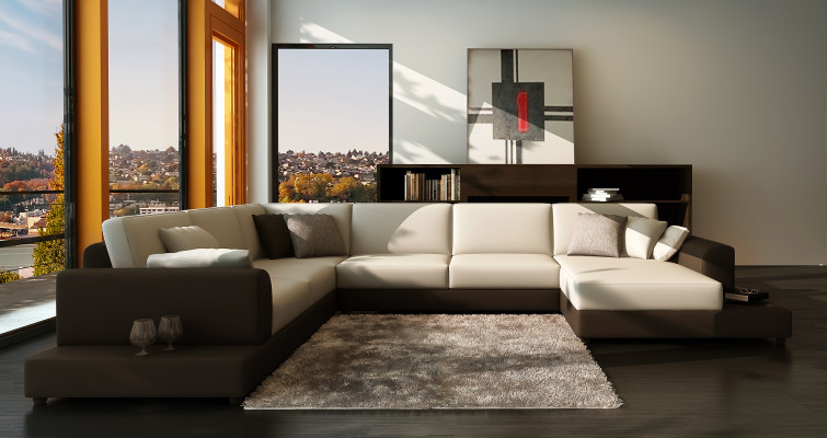 Woonlandschap woonkamer hoekbank leer bank bank bekleding zitplaats