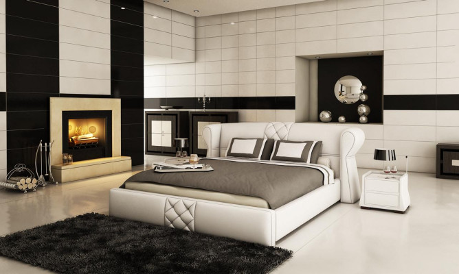 Leder bekleding bed bedden hotel klassiek ontwerp dubbel huwelijks slaapkamer nieuw