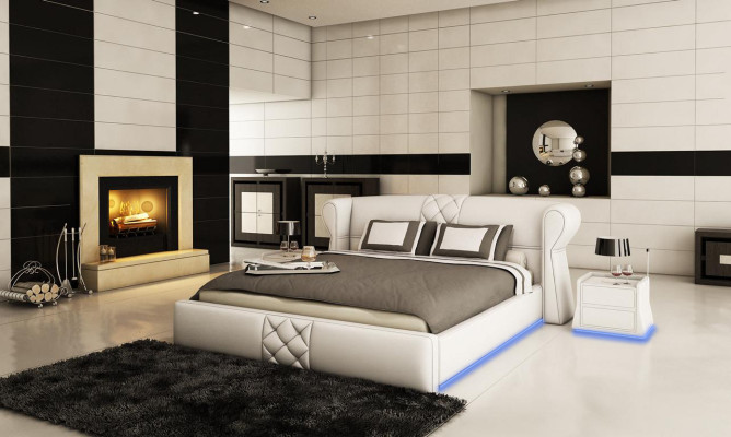 Leder bekleding bed bedden hotel klassiek ontwerp dubbel huwelijks slaapkamer nieuw