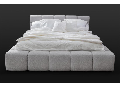 Bed grijs, tweepersoons slaapkamer, luxueus design, elegant gestoffeerd materiaal, nieuw.