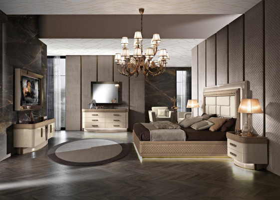 Bed nachtkastje dressoir slaapkamer set design luxe compleet Italië nieuw 7-delig.
