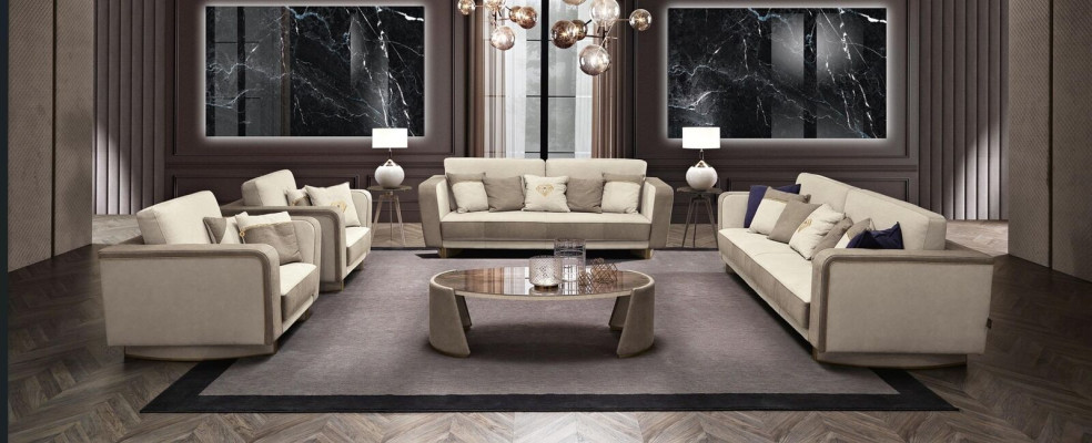Luxe meubelbankstel bank bank stof 3 3 1 1 zits salontafel hout 5-delig.