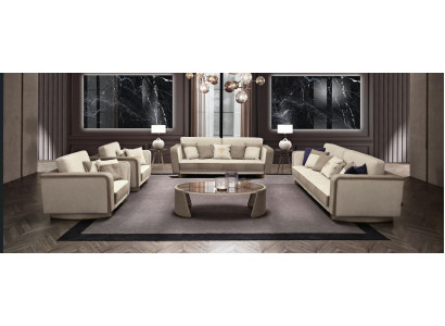 Luxe meubelbankstel bank bank stof 3 3 1 1 zits salontafel hout 5-delig.