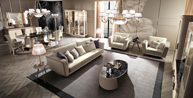 Luxe meubelbankstel bank bank stof 3 3 1 1 zits salontafel hout 5-delig.