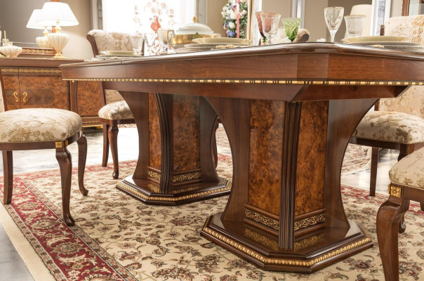 Meubelset eetkamer vitrine tafel 6x stoel dressoir spiegel barok nieuw 10-delig.
