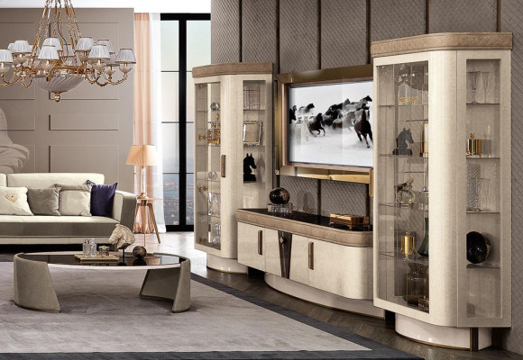 Wandmeubele Set 4-delig. Woonkamer rtv vitrine rek Moderne set groep hout tv