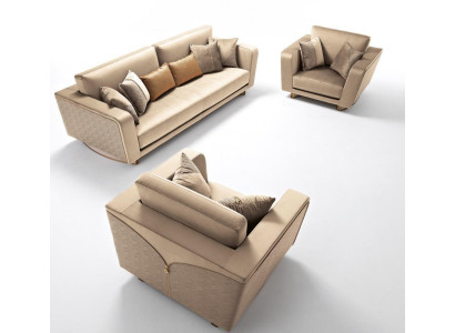 Sofaset 3-zits Set Design Bank Bekleding Banken Leder Italiaanse meubels