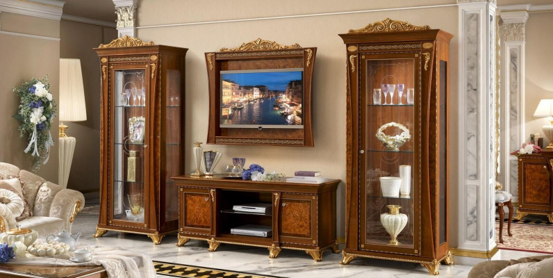 Set 4-delig. Woonkamer tv 2x Vitrine tv frame hout Luxe set Groep Italië