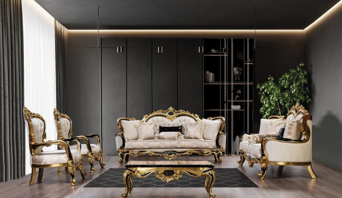 Bank Chesterfield Barok Bank 5-delige set Bankstel 3+3+1+1 Zit salontafel
