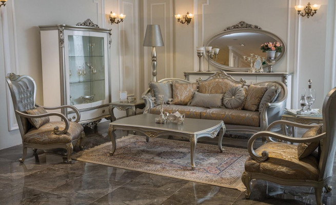 Luxe salontafel Klassieke salontafel Gouden zilveren tafel Hout