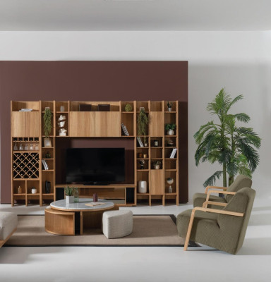 Woonkamerset Designer fauteuil 2x woonwand salontafel