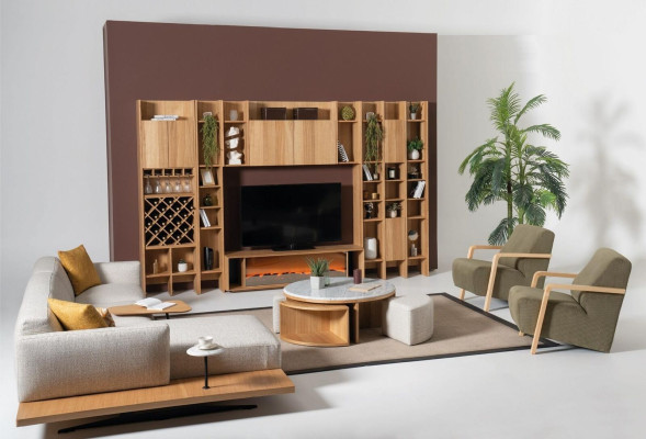 Woonkamerset Designer fauteuil 2x woonwand salontafel
