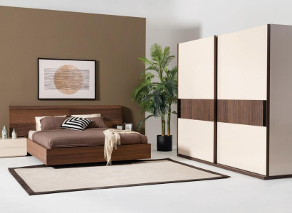 4-delige slaapkamer set Bed 2x Nachtkastjes Kledingkast Kast