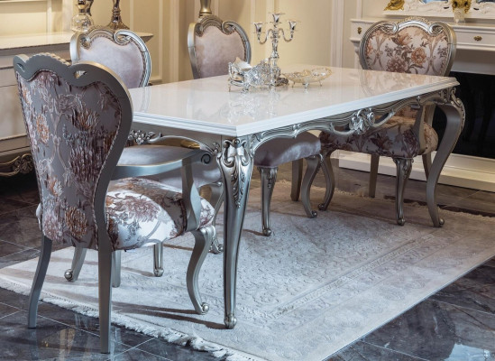 Klassieke eettafel Zilveren tafels Barok Rococo tafel Eetkamer meubels Wit