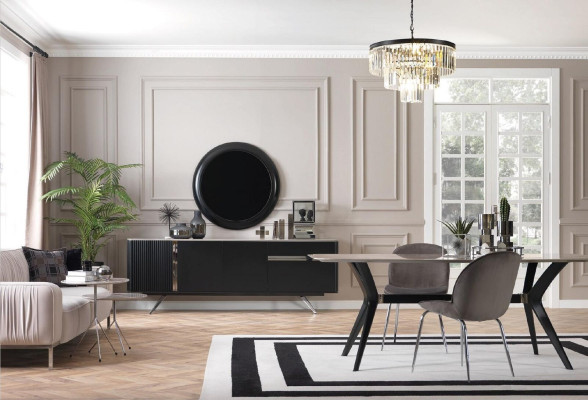7-delige luxe loft design eetkamerset meubels tafel dressoir 4 stoelen