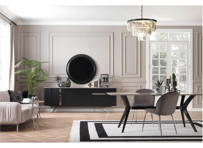 7-delige luxe loft design eetkamerset meubels tafel dressoir 4 stoelen
