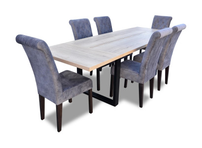 Klassieke set Eettafel + 6x Stoelen Armstoel Set Tafels Eetkamer Groep