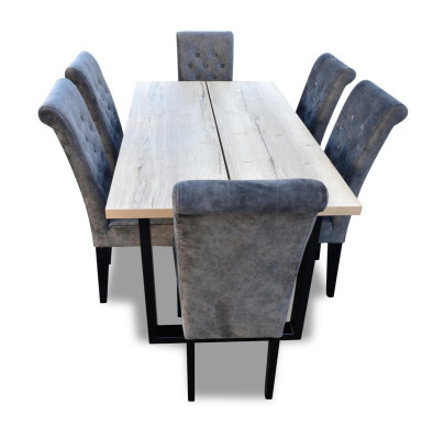 Klassieke set Eettafel + 6x Stoelen Armstoel Set Tafels Eetkamer Groep