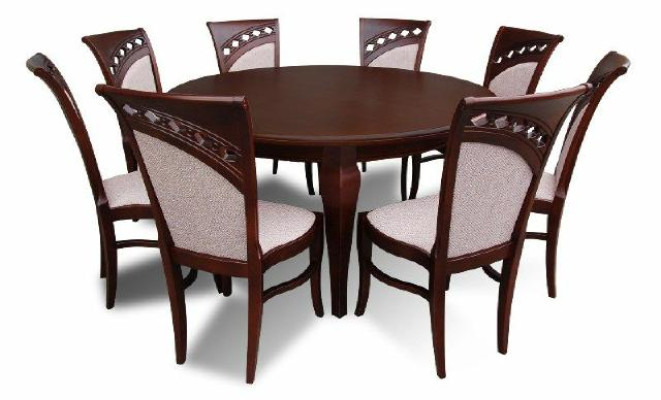 Moderne eettafel van hout, eetkamerset met 8 stoelen en 9-delige set.