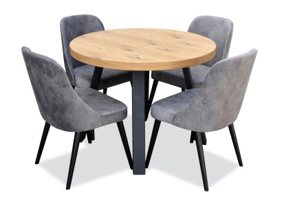 Ronde eetkamer + 4 stoelen Stoelset Meubelset Ronde tafel Houten tafels Ronde 5-delig