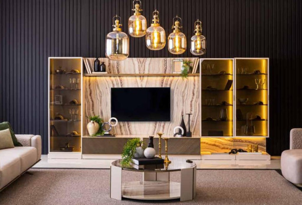 Elegante woonkamer wandmeubel aanbouw 388cm Luxe woonkamer meubels dressoir