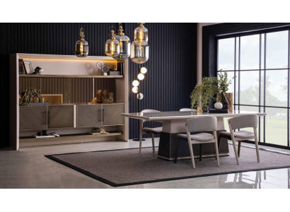 Luxe 6-delige eetkamerset Eettafel 4x Stoelen Dressoir 6-delige moderne ontwerpset