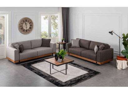 Luxe bankstel set Bruine bankstel 3+3 zits stoffen bankstel Luxe ontwerp
