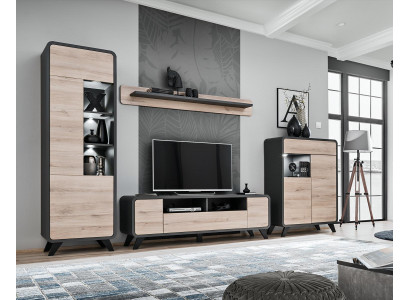 Woonkamerset wandplank tv-standaard houten meubels 2x vitrine woonwand nieuw  Woonkamer set wandplank tv-standaard houten meubels 2x vitrine woonwand nieuw