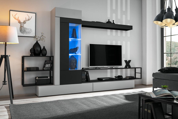 Moderne design woonwand tv-standaard houten wandplanken luxe woonkamerinrichting