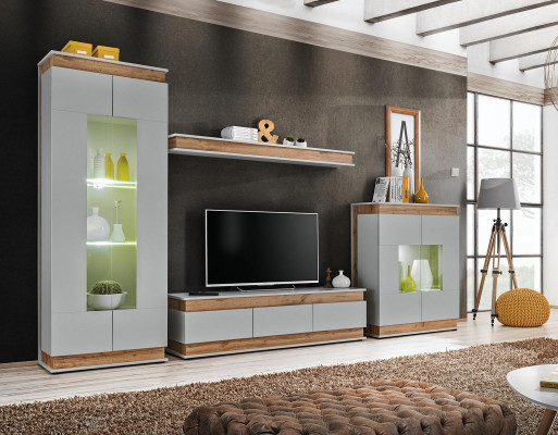 Luxe modern woonkamerset 4-delig. Woonwand vitrine rek hout meubel nieuw