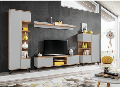 Woonkamerset boekenkast tv-standaard wandplank woonwand houten meubelset 4-delig. --> Woonkamerset boekenkast tv-standaard wandplank woonwand houten meubelset 4-delig.