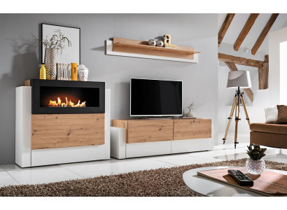Designer witte woonkamer luxe dressoir met open haard inrichting woonkamer meubels