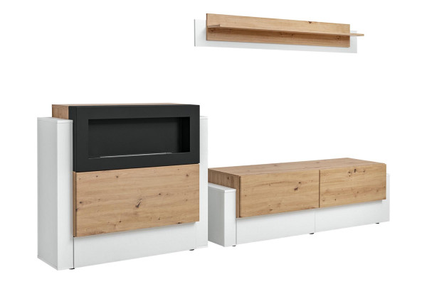 Designer witte woonkamer luxe dressoir met open haard inrichting woonkamer meubels