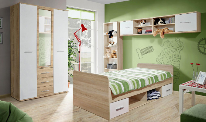 Kinderkamer set Bed Nachtkastje Ontwerper Kledingkast Modern Inrichting 4-delig
