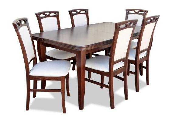 Klassieke tafel Eettafel Eetkamer Houten set 6x stoelset Stoelen Leuning 7-delig