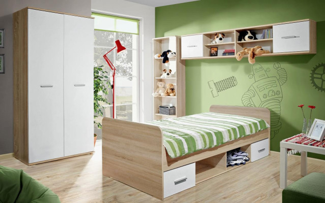 Kinderkamer compleet bed kledingkast boekenplank wandplank set 5-delig