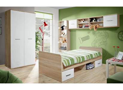 Kinderkamer compleet bed kledingkast boekenplank wandplank set 5-delig