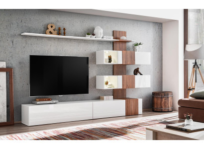 Moderne woonkamer luxe inrichting tv-standaard muurrekken