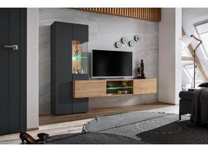 Grijze complete woonwand luxe design rek woonkamer nieuwe inrichting