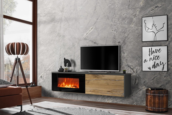 Moderne tv-standaard met open haard, luxueuze woonkamer nieuw design meubels van hout.